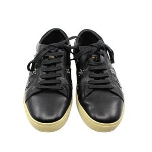 B30 Auth SAINT LAURENT Black Leather Studded Star Court Classic Shoes 43.5 $850